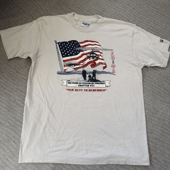 Hanes Other - Vintage Hanes POW MIA Vietnam Veterans Shirt Mens L 50/50 USA Graphic Tee